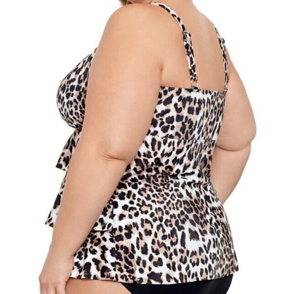 Swim Solutions Plus Size 20W Triple Tiered Animal Print Tankini Top NWT $84 - Picture 2 of 11